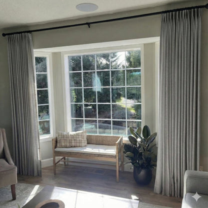 Airy Fog Gray pinch pleat linen curtains for a contemporary custom feel