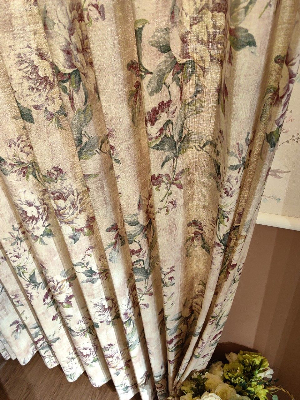 English Rose & Peony Floral Linen Curtains - Custom Romantic Botanical Drapes