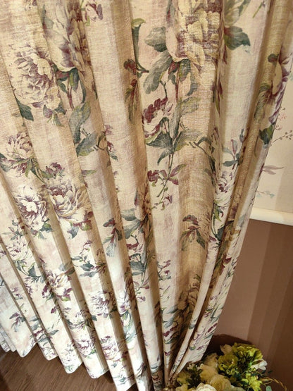 English Rose & Peony Floral Linen Curtains - Custom Romantic Botanical Drapes