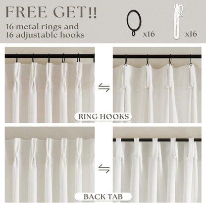 Linen Curtains, Pinch Pleated Drapes for Living Room & Bedroom (Pack of 2)