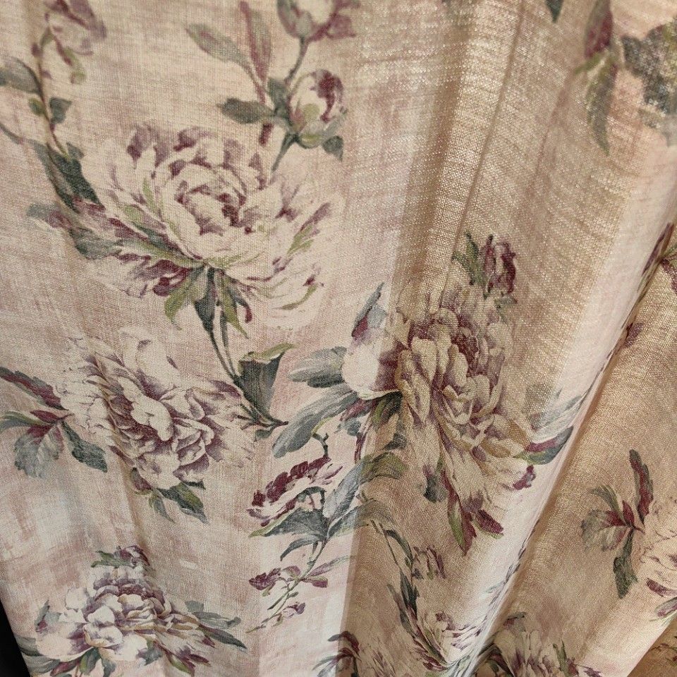 English Rose & Peony Floral Linen Curtains - Custom Romantic Botanical Drapes