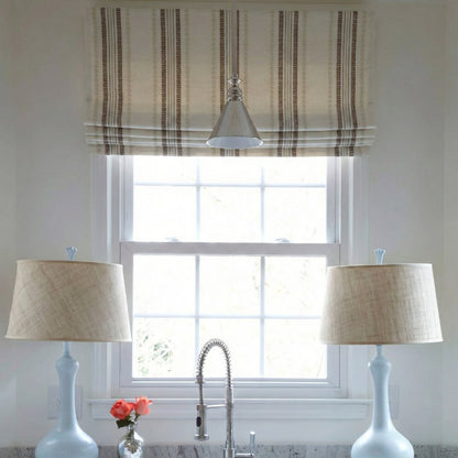 Custom Wool Blend Striped Roman Shades - The Artisan Vine Collection