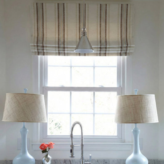 Custom Wool Blend Striped Roman Shades - The Artisan Vine Collection