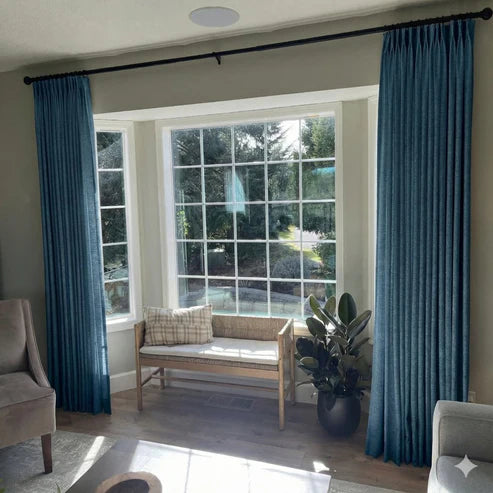 Custom Aegean Blue light blocking linen curtains for Mediterranean style