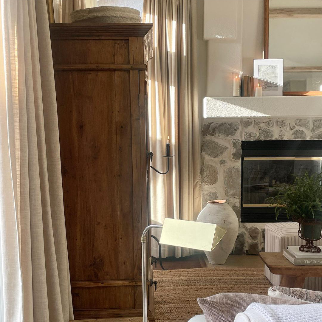 Custom Light Khaki light blocking linen curtains for a warm living room look