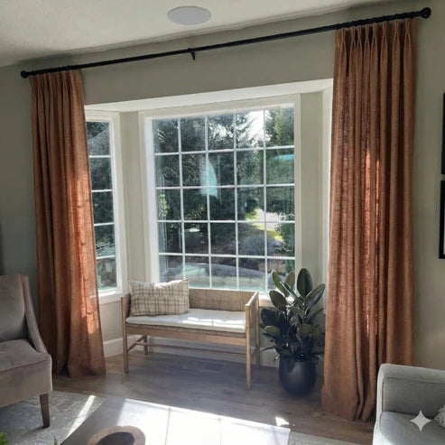 Warm Orange Copper light blocking linen curtains with custom measurements
