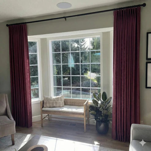 Premium Red Wine light blocking linen curtains for dining room elegance