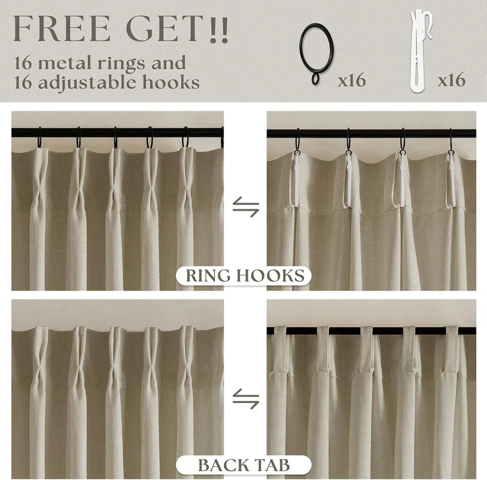 Technical detail of the versatile 2-in-1 header design on Light Khaki custom linen curtains