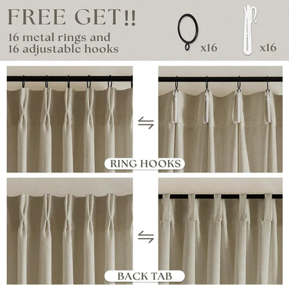 Technical detail of the versatile 2-in-1 header design on Light Khaki custom linen curtains