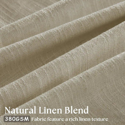 Close-up detail of 30% premium flax linen fabric in Light Khaki showing the natural weave texture.