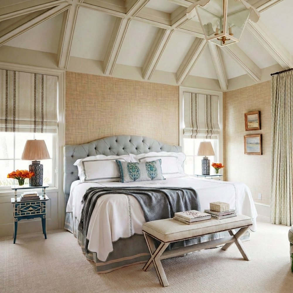 Custom Wool Blend Striped Roman Shades - The Artisan Vine Collection