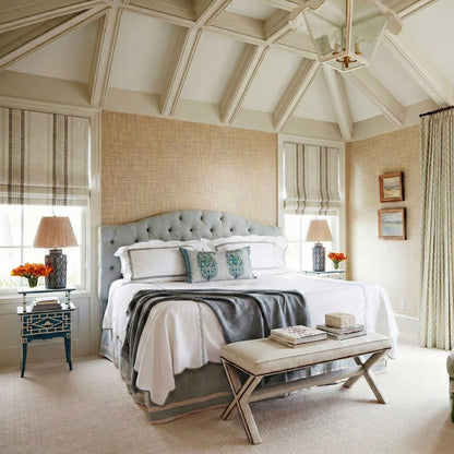 Custom Wool Blend Striped Roman Shades - The Artisan Vine Collection