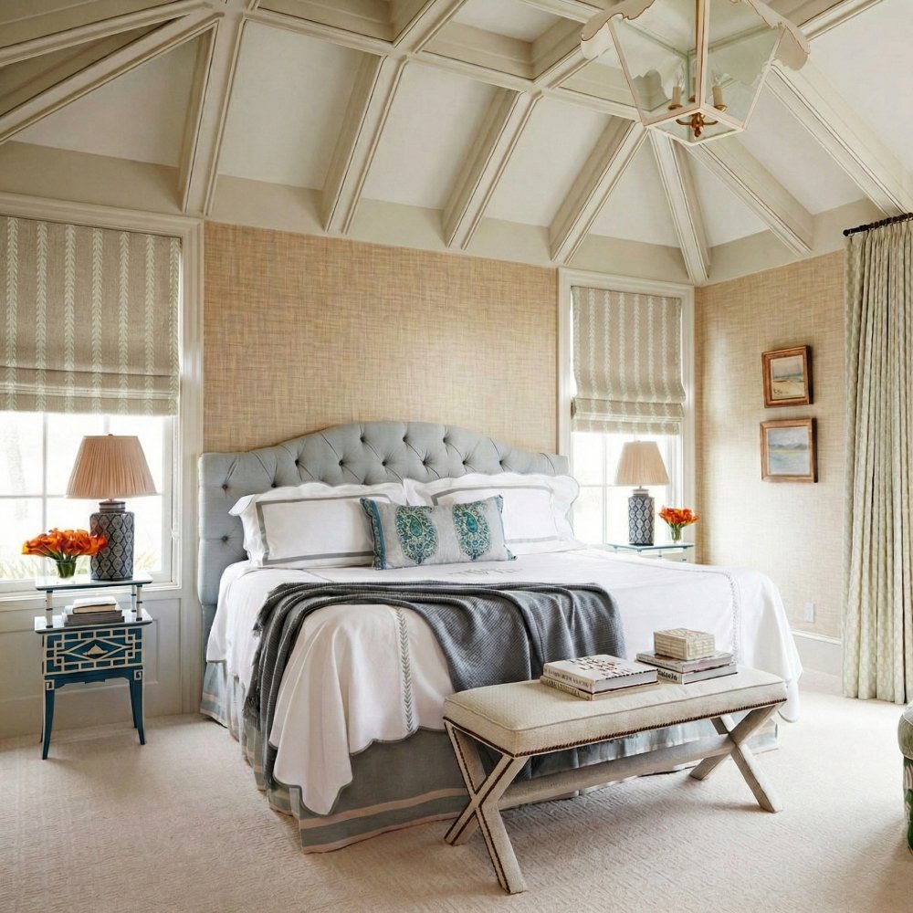 Oatmeal Wheat Stripe Wool-Blend Roman Shade