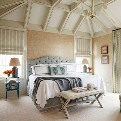 Oatmeal Wheat Stripe Wool-Blend Roman Shade