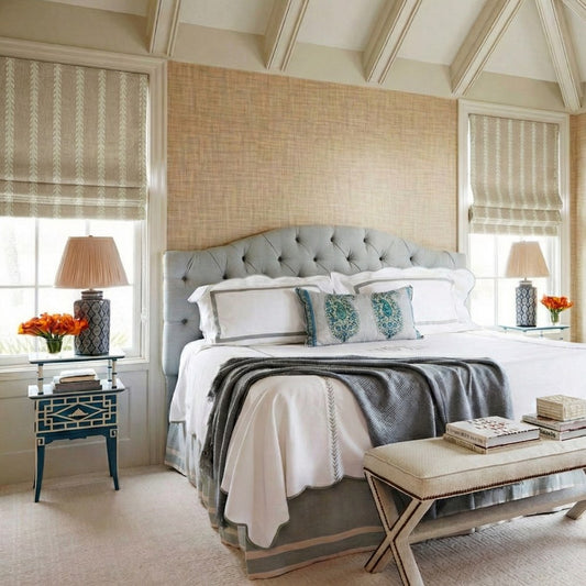 Oatmeal Wheat Stripe Wool-Blend Roman Shade