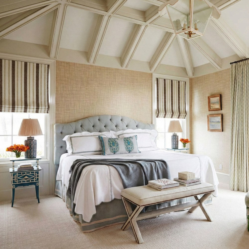 Earth Tone Heritage Stripe Custom Wool-Blend Roman Shade