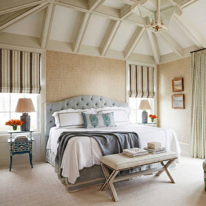 Earth Tone Heritage Stripe Custom Wool-Blend Roman Shade