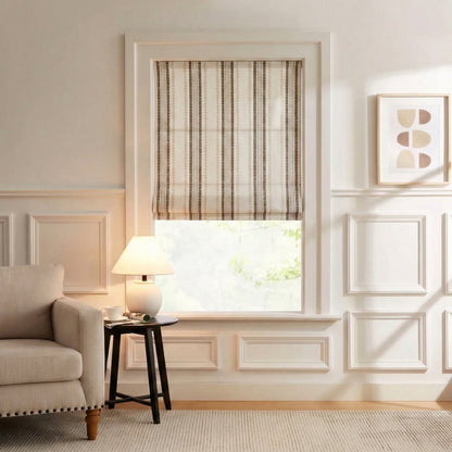 Custom Wool Blend Striped Roman Shades - The Artisan Vine Collection