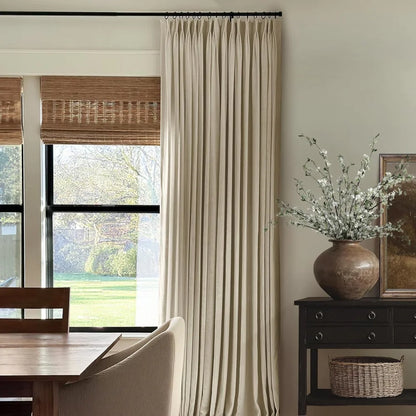 Linen Blackout Curtains, Pinch Pleat Drapes, Room Darkening Thermal Insulated for Living Room (Pack of 2 pcs)