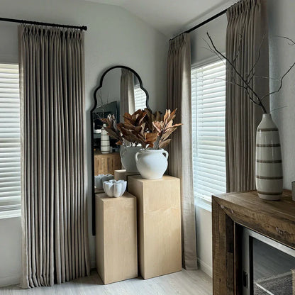 Linen Blackout Curtains, Pinch Pleat Drapes, Room Darkening Thermal Insulated for Living Room (Pack of 2 pcs)