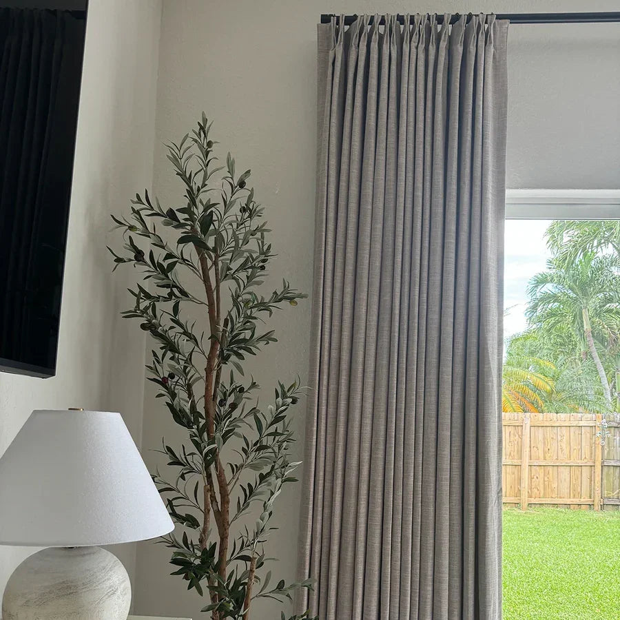 Linen Blackout Curtains, Pinch Pleat Drapes, Room Darkening Thermal Insulated for Living Room (Pack of 2 pcs)