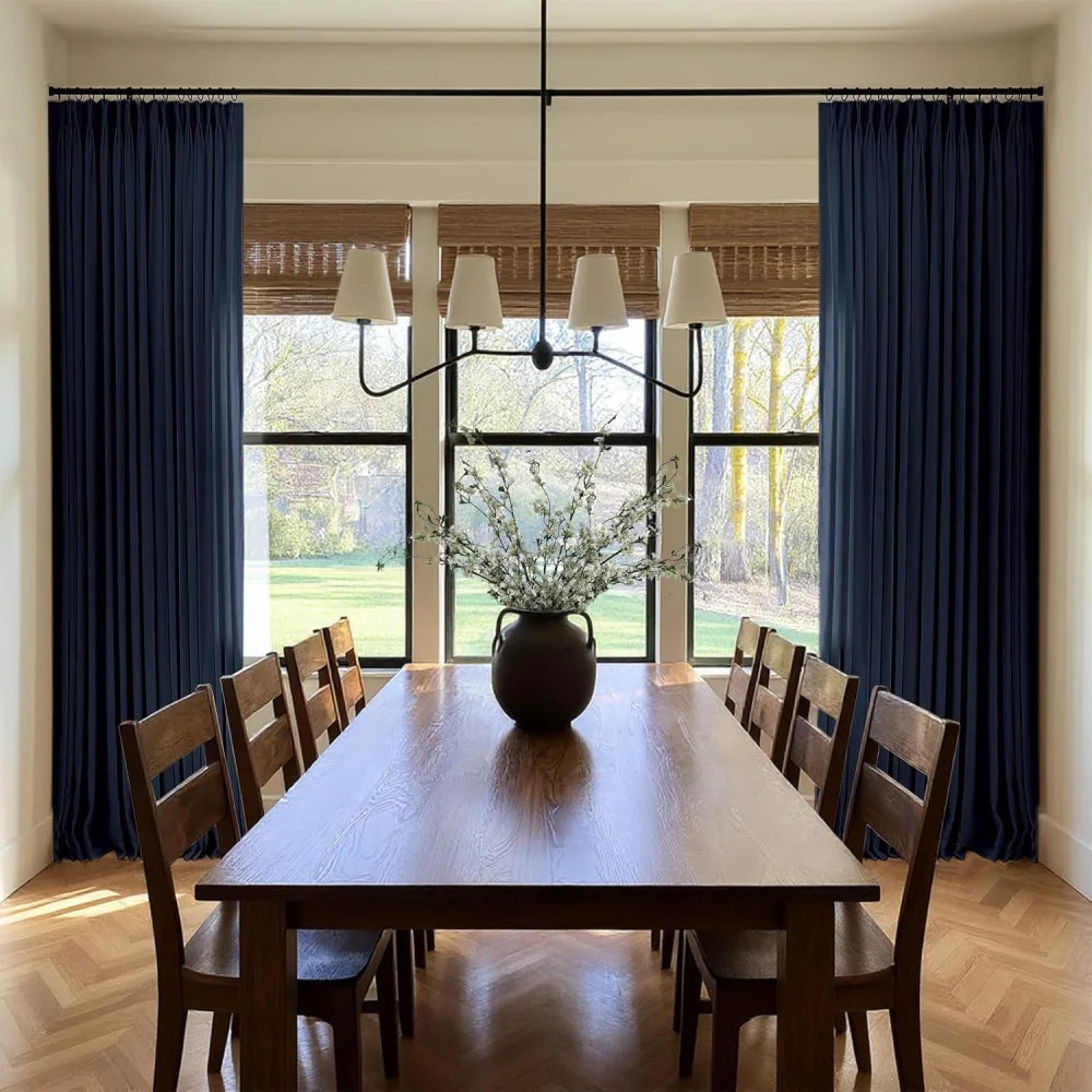 Linen Blackout Curtains, Pinch Pleat Drapes, Room Darkening Thermal Insulated for Living Room (Pack of 2 pcs)