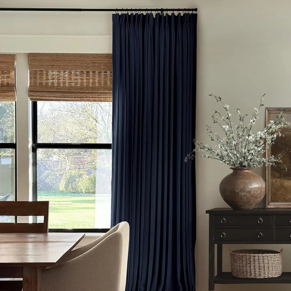 Linen Blackout Curtains, Pinch Pleat Drapes, Room Darkening Thermal Insulated for Living Room (Pack of 2 pcs)