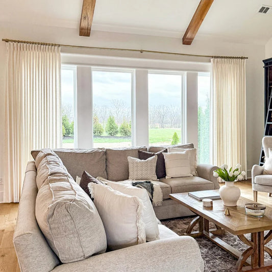 Ivory White Light Filtering Linen Curtains – Pleated Drapes, Pinch Pleat & Grommet 2-in-1, 30% Linen Blend, Includes Rings & Hooks