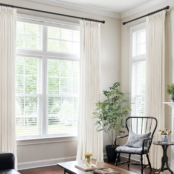 Linen Curtains, Farmhouse Pleated Drapes for Living Room & Bedroom (Pack of 2)