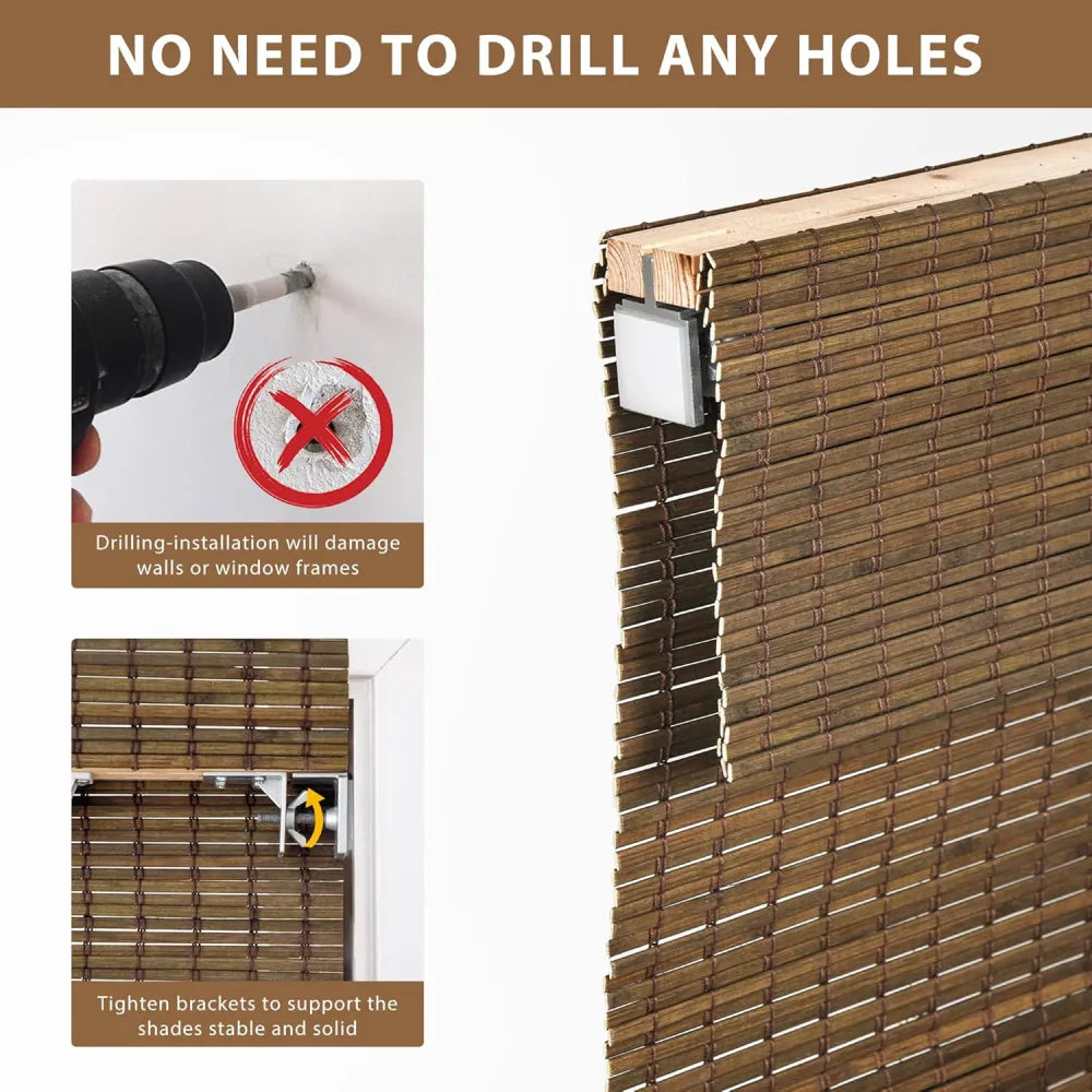 MorraHome No Drill Cordless Bamboo Woven Roman Shades