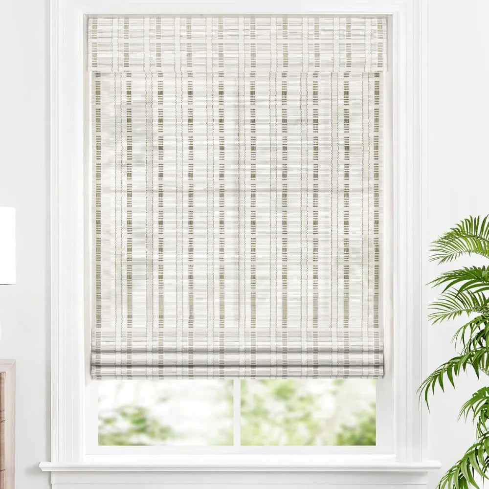 White cordless bamboo shades front view for modern decor.