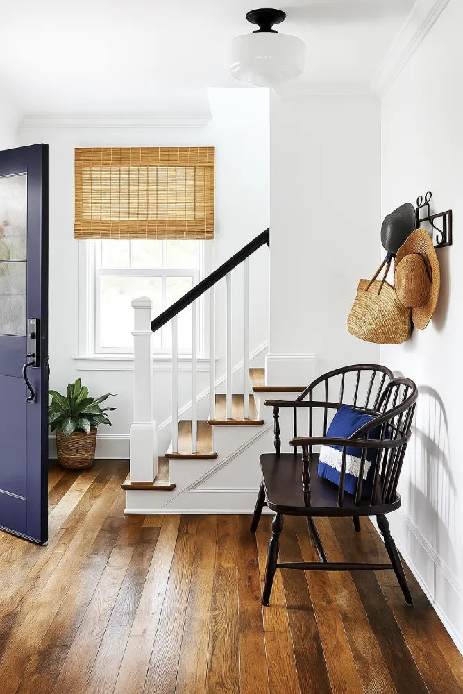 Bamboo Roman Shades in hallway, offering a clean, modern look with easy installation
