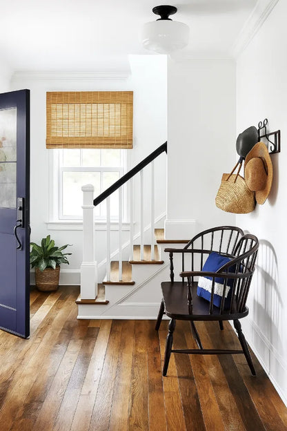 Bamboo Roman Shades in hallway, offering a clean, modern look with easy installation