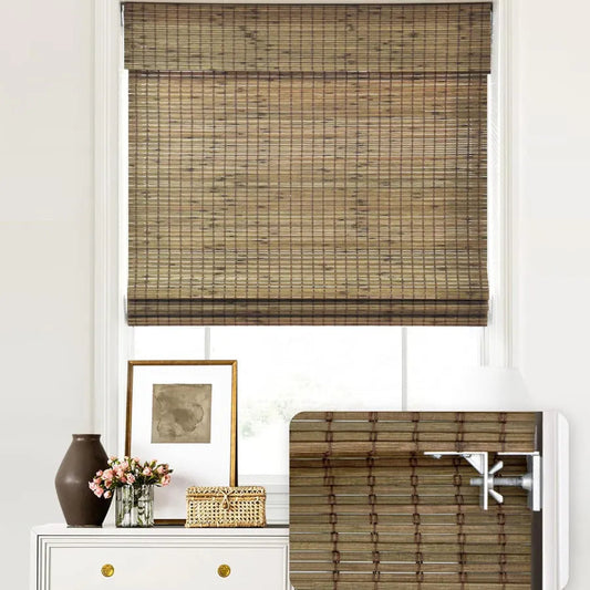 No-Drill Cordless Bamboo Woven Roman Shades A-002-N, sustainable bamboo roman shades with no tools installation