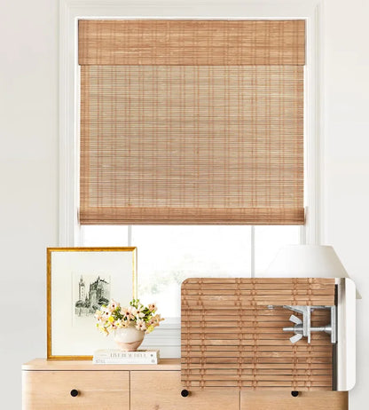No-Drill Cordless Bamboo Woven Roman Shades T-004-N, easy-to-install bamboo shades for living room