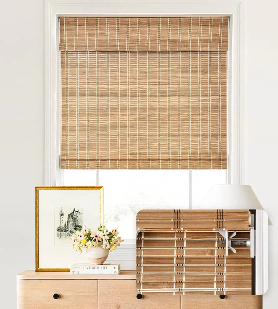 No-Drill Cordless Bamboo Woven Roman Shades T-206-1-N, eco-friendly bamboo, easy installation for renters