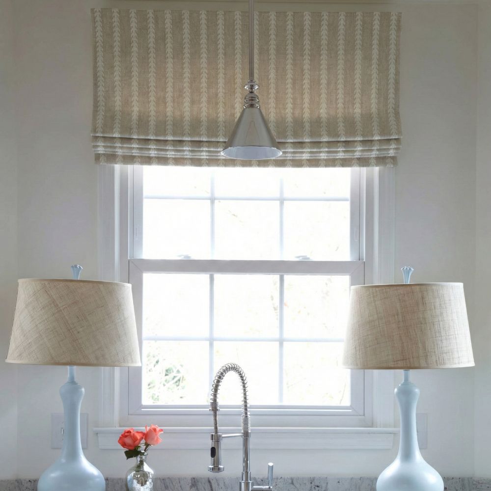 Oatmeal Wheat Stripe Wool-Blend Roman Shade