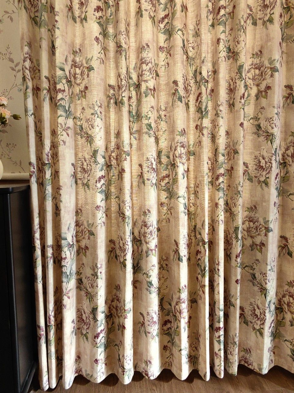 English Rose & Peony Floral Linen Curtains - Custom Romantic Botanical Drapes