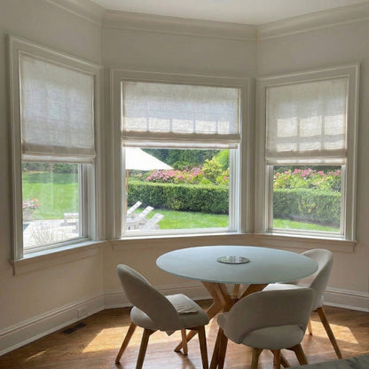 Rowan 30% Natural Linen Roman Shades | Motorized & Cordless Smart Lift