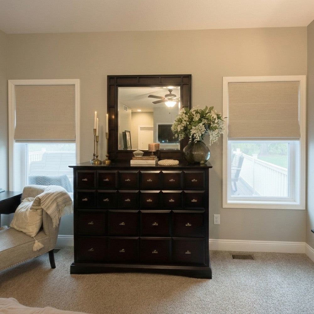 Rowan 30% Natural Linen Roman Shades | Motorized & Cordless Smart Lift