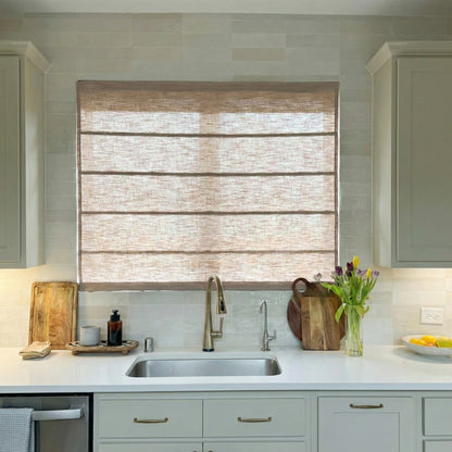 Rowan 30% Natural Linen Roman Shades | Motorized & Cordless Smart Lift