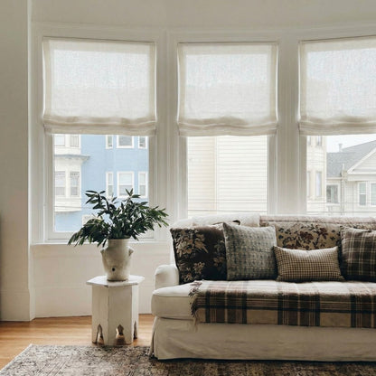 Rowan 30% Natural Linen Roman Shades | Motorized & Cordless Smart Lift
