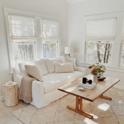 Rowan 30% Natural Linen Roman Shades | Motorized & Cordless Smart Lift