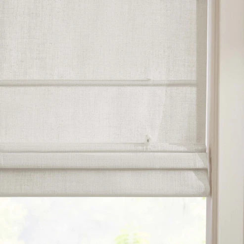 Rowan 30% Natural Linen Roman Shades | Motorized & Cordless Smart Lift