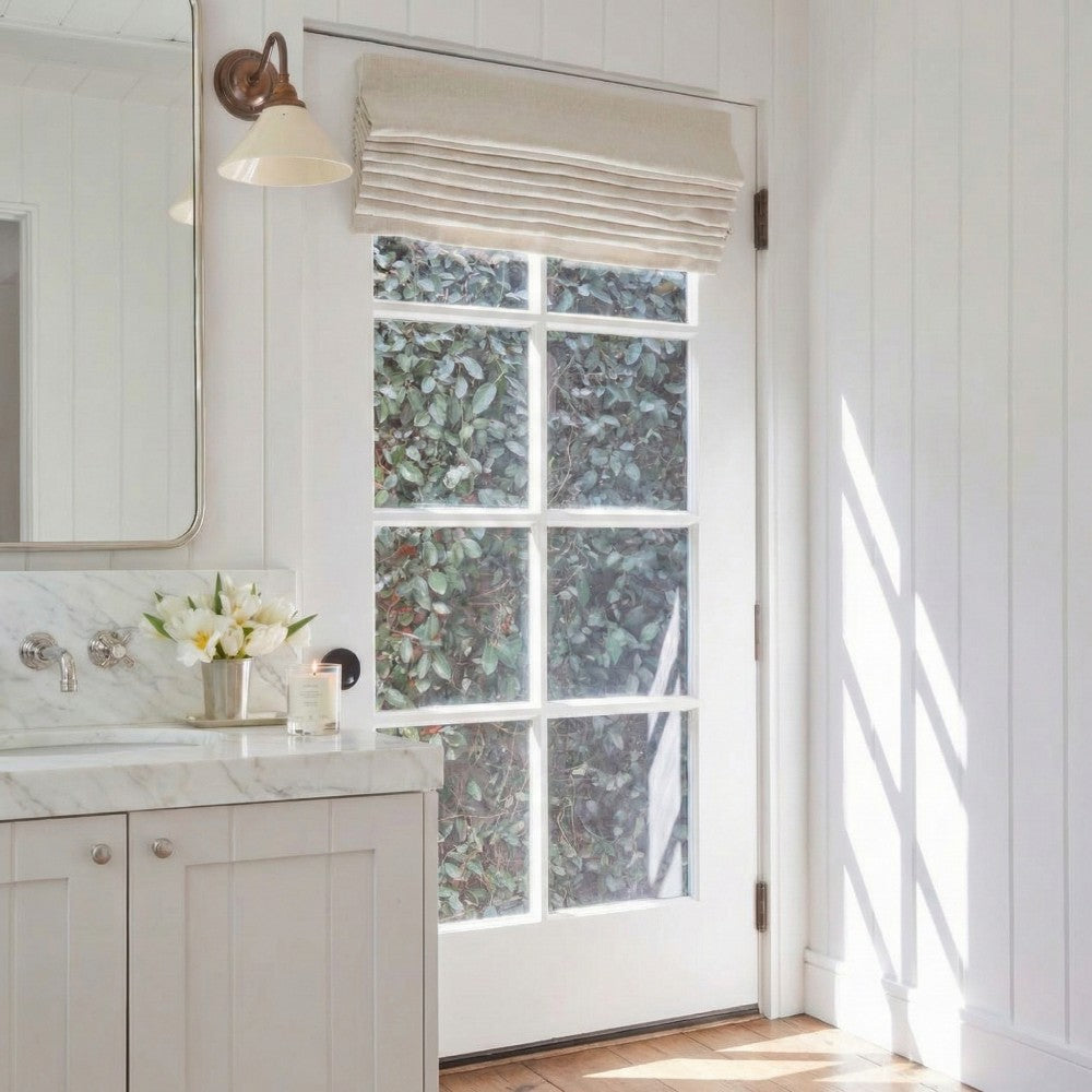 Rowan 30% Natural Linen Roman Shades | Motorized & Cordless Smart Lift