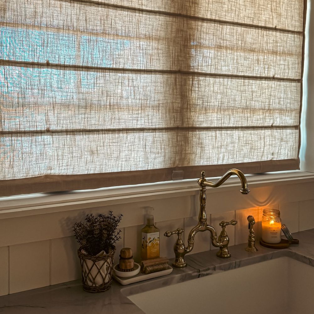 Rowan 30% Natural Linen Roman Shades | Motorized & Cordless Smart Lift