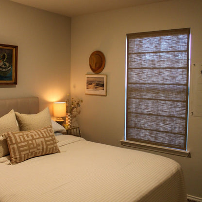 Rowan 30% Natural Linen Roman Shades | Motorized & Cordless Smart Lift