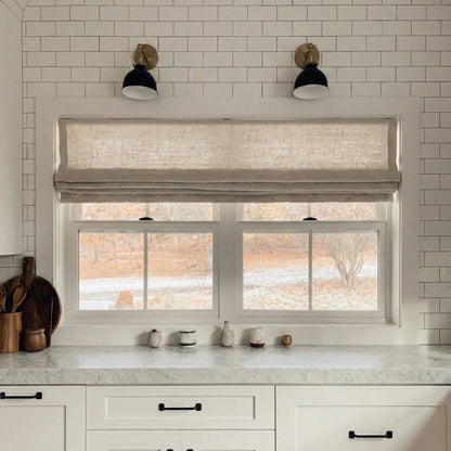 Rowan 30% Natural Linen Roman Shades | Motorized & Cordless Smart Lift