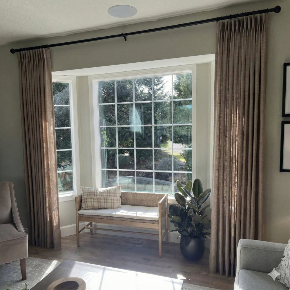 Earth-toned Rust Brown custom linen blackout curtains for cozy interiors