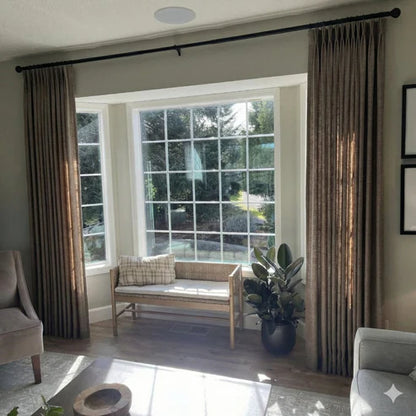Premium Sepia Ebony linen blackout curtains with high-end custom headers